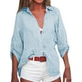 thumbnail image 2 of Baqcunre Women's Cotton and Linen Solid Color Loose Seven-Quarter Sleeve Shirt Women Clothing Blouses for Women Dressy Casual Shirts for Women,Womens Tops Light Blue S, 2 of 8