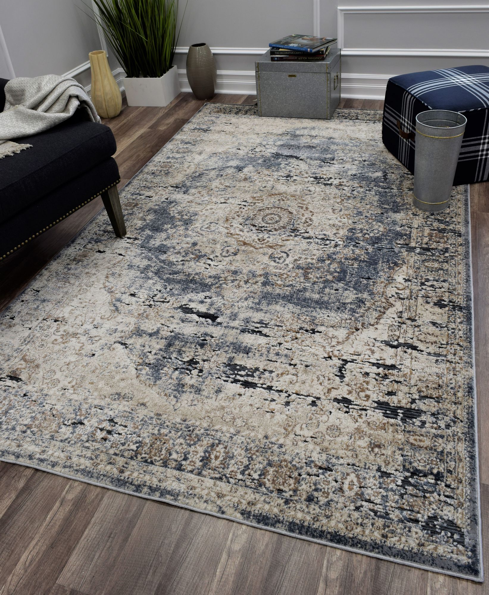 Rugs America Cambridge Collection Blue Tan CB400A Transitional Abstract Area Rug 5' x 8'
