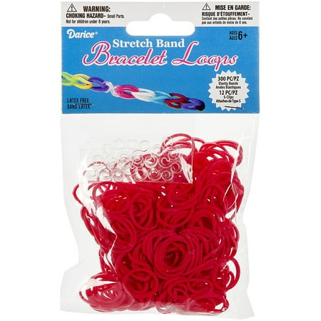 Stretch Band Bracelet Loops 300/Pkg W/12 Clips-Red