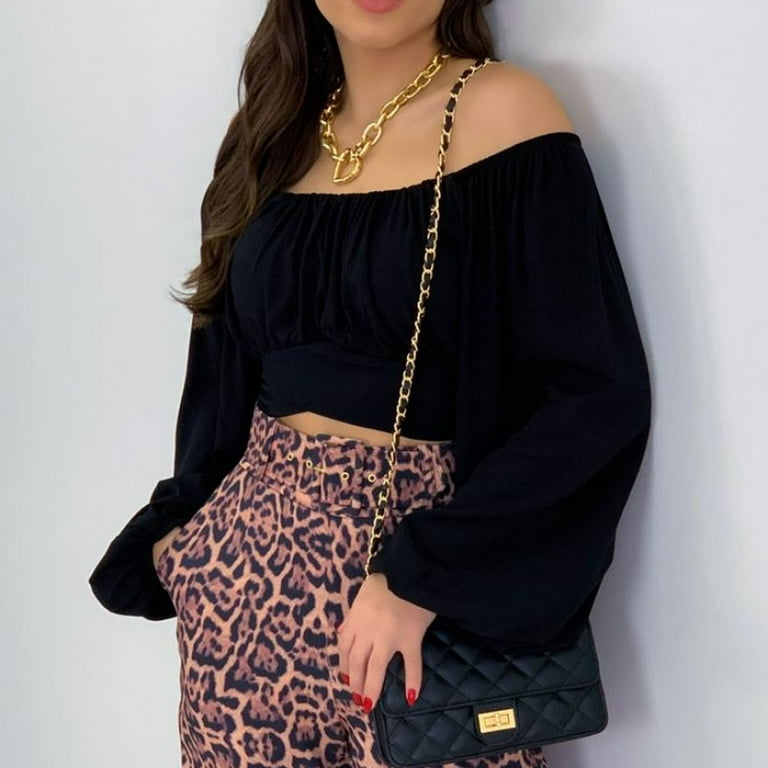 Casual Long sleeve Puff sleeve Solid Color Off shoulder Plus size Tops Casual Long sleeve Puff sleeve Solid Color Off shoulder Plus size Tops