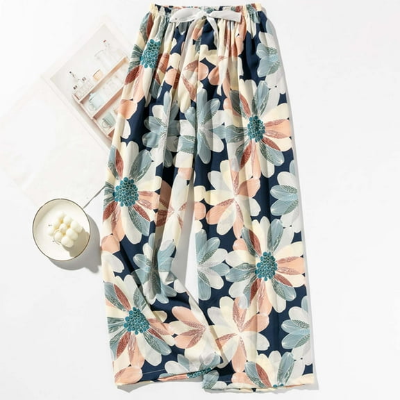 Njagoc3 Womens Plus Size Boho Palazzo Casual Pants Oversized Bloom Print, Breathable Cotton Capri Length for Home/Beach 2025