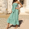 thumbnail image 3 of Boho Maxi Dress for Women Summer Floral Off Shoulder Strapless Ruffle Beach Vacation Clothes Outfits for Women Flowy Long Dresses Vestidos Casuales Para Mujer, 3 of 9
