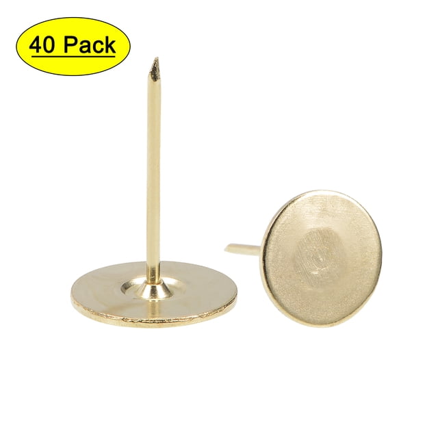Uxcell 0.75''x1.18'' Clavos de tapicería con cabeza plana para muebles, tono dorado de hierro, 40 piezas