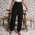thumbnail image 2 of Laqbezok Women's Cotton Linen Joggers, High Waist Paper Bag Trousers with Pockets, Casual Loose Tapered Pants for Summer Beach Vacation Travel, 2 of 6
