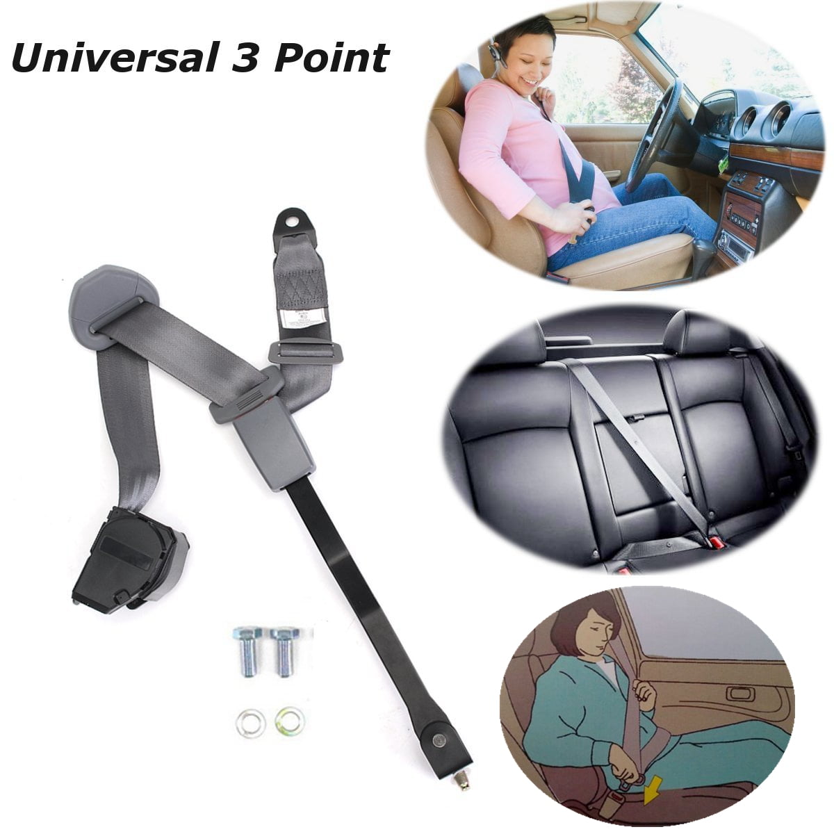 Adjustable 3 Point Retractable Auto Car Seat Belt Lap Shoulder Universal Pair