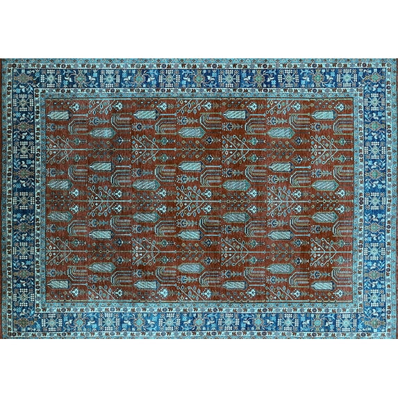 Ahgly Company Indoor Rectangle Oriental Light Blue Traditional Area Rugs, 7' x 10'