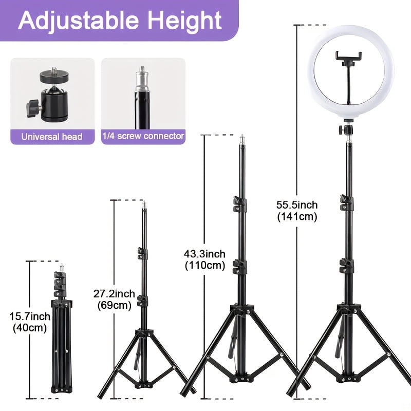 10/18Inch Desk Stand Ring Light, LED Mobile Phone Fill Light, 3 Color Temperatures Adjustable, Suitable for Live Streaming, Streaming Shooting