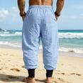 thumbnail image 6 of Men's Linen Pants Contrast Color Cuffed Jogger Drawstring Design Breathable Casual Pants Lightweight Everyday Trousers Light Blue S, 6 of 9