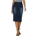 thumbnail image 1 of Falda midi bodycon de mujer INSPIRE CHIC, con cintura alta elástica, abertura frontal, falda lápiz de mezclilla, negra y azul, talla S, 1 of 1