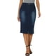 thumbnail image 1 of Falda midi bodycon de mujer INSPIRE CHIC, con cintura alta elástica, abertura frontal, falda de lápiz de mezclilla, negra y azul, talla M, 1 of 1