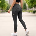 thumbnail image 6 of BVnarty Women's High Waist Tummy Control Cargo Leggings with Buttoned Pockets, Skinny Fit Athletic Trousers for Gym Workout Dark Gray S, 6 of 9