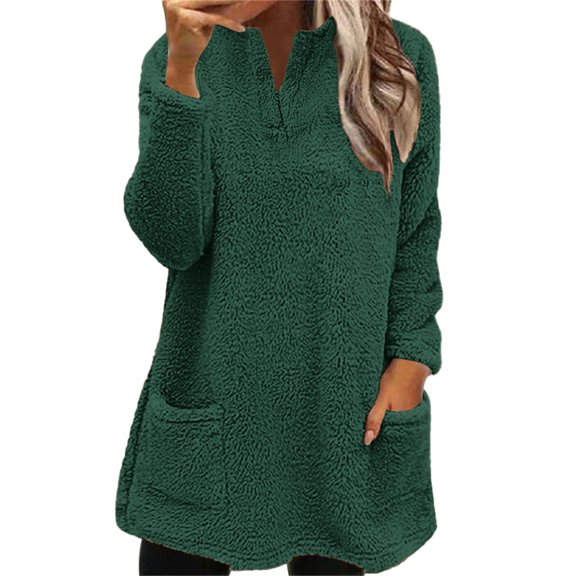 Bovemsi Womens Sweatshirts Long Sleeve V Neck Pullover With Functional Pockets For Casual Warm Comfort Daily Fall Fashion Outfits 2025 Clothes