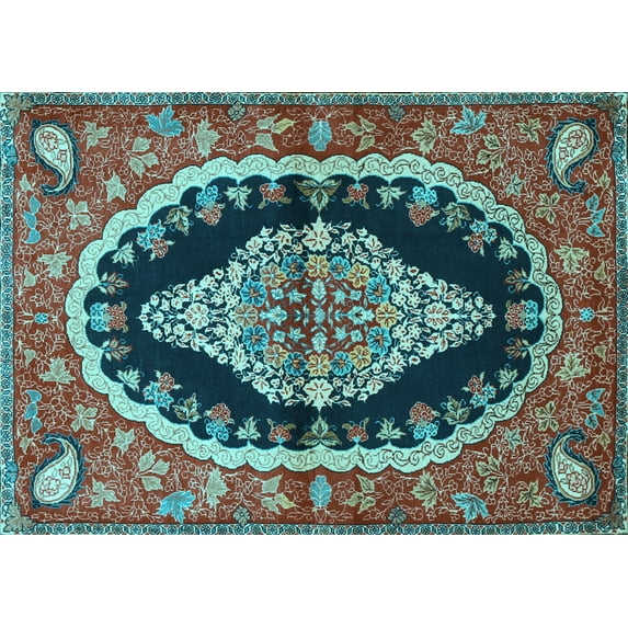 Ahgly Company Indoor Rectangle Medallion Light Blue Traditional Area Rugs, 6' x 9'