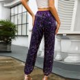 thumbnail image 4 of Wyobmus Women's Cinch Bottom Sweatpants Casual Elastic Waist Sequin Jogger Pants A-Purple, 4 of 9
