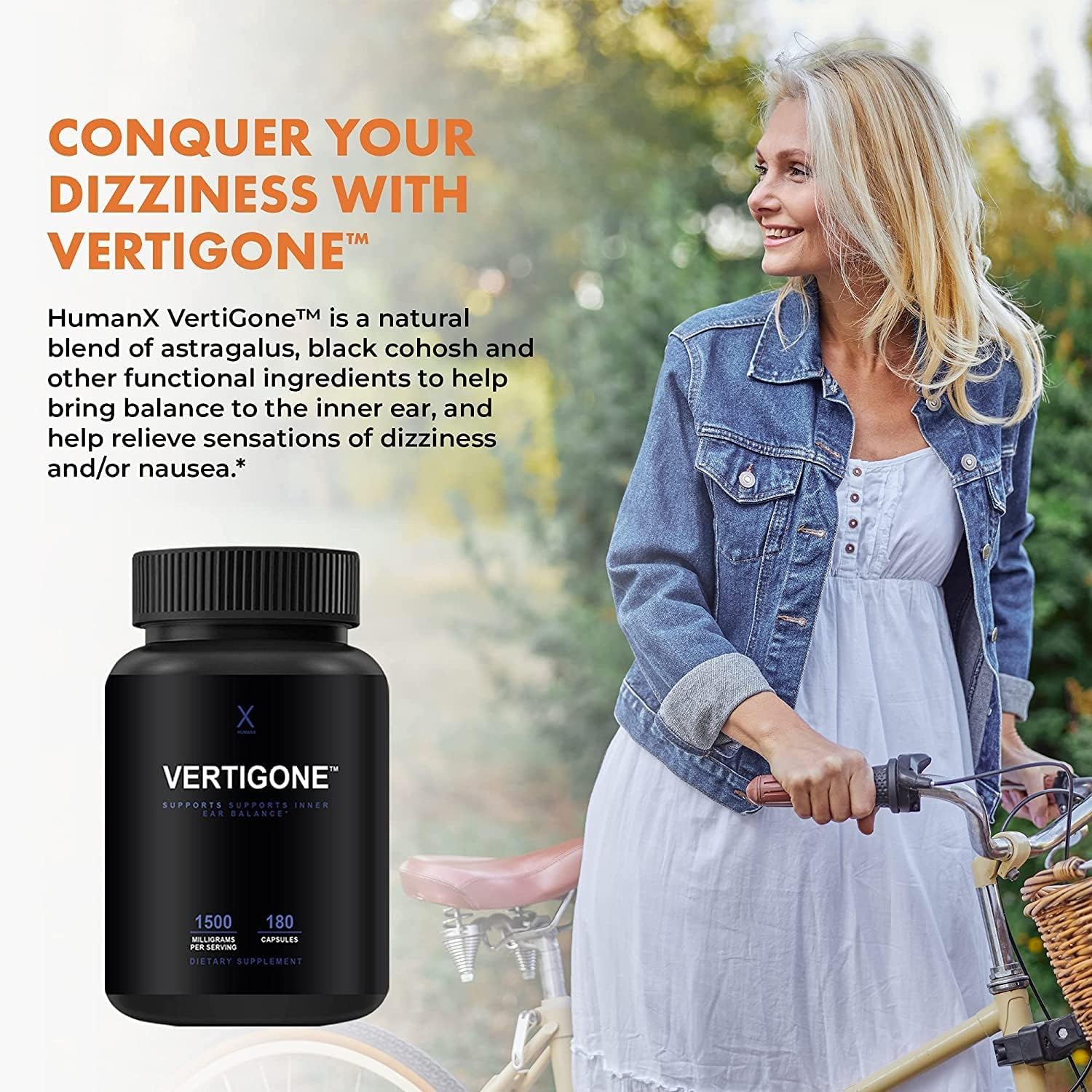 VertiGone - Vertigo Supplement - USA Third Party Tested - Natural Inner Ear Supplement - For Motion Sickness, Nausea, Spinning and Swaying Sensations - Inner Ear Balance - By Humanx