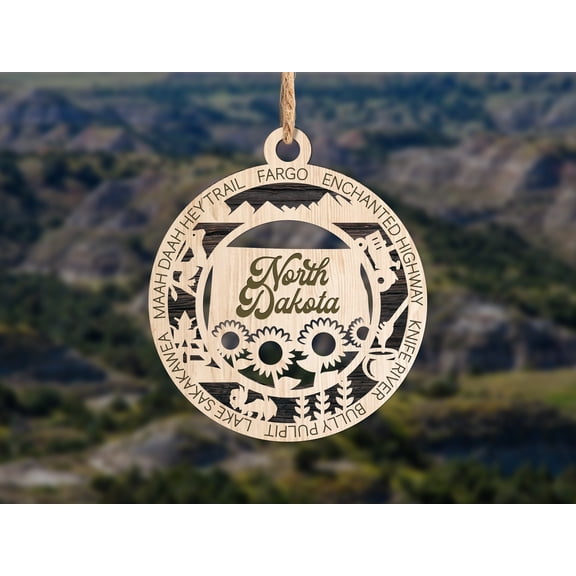 The Cabin Woodworker - Baltic Birch Wood - North Dakota State Ornament - Solid Backing