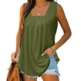 thumbnail image 2 of JGGSPWM Summer Tank Tops for Women Loose Fit Pleated Square Neck Sleeveless Tops Curved Hem Flowy Loose Fit Camisole Trendy Breathable Tees Army Green XXL, 2 of 6