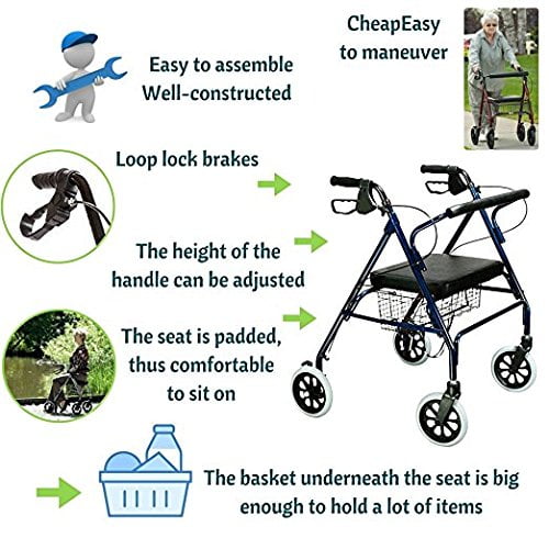 HEALTHLINE Heavy Duty Bariatric Rollator Walker With Seat and Wheels, 4 Wheel Walker With Large Seat and Basket and Brakes, Medical Walker With Seat for Seniors, 8 Inch Wheels, 450 Lbs, Black