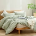 thumbnail image 5 of BESTOUCH Duvet Cover Set Washed Cotton Linen Feel Super Soft Comfortable Chic Lightweight 3 Pcs Home Bedding Set Sage Green King, 5 of 6