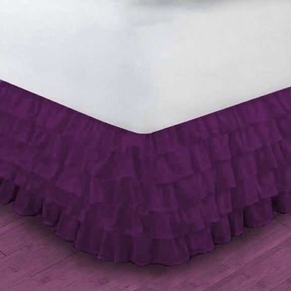 Gypsy Twin Purple Ruffled Bed Skirt  Wrap Around Layered Solid Bed Dust Ruffle 20" Inch Drop