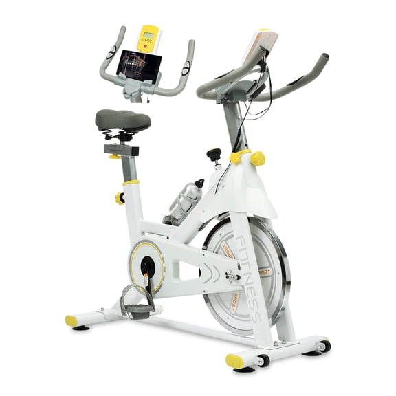 Indoor Exercise Bike Cycling Bike with Comfortable Seat Cushion Yellow White