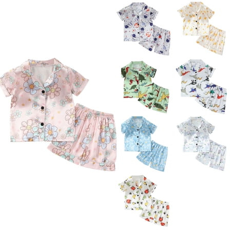 Ahuyic Toddler Kids Clothing Set Kids Casual Outfits Toddler Baby Kids Winter Boys Girls Solid Color Short Sleeved Shorts Home Wear Clothes Suit