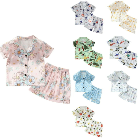 Ahuyic Toddler Kids Clothing Set,Kids Casual Outfits,Toddler Baby Kids Winter Boys Girls Solid Color Short Sleeved Shorts Home Wear Clothes Suit