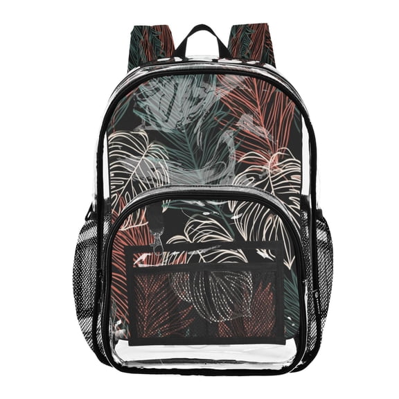 Ttyddzy Clear Backpack Heavy Duty PVC Transparent Backpack for College Workplace, Green Red and White Striped Leaves