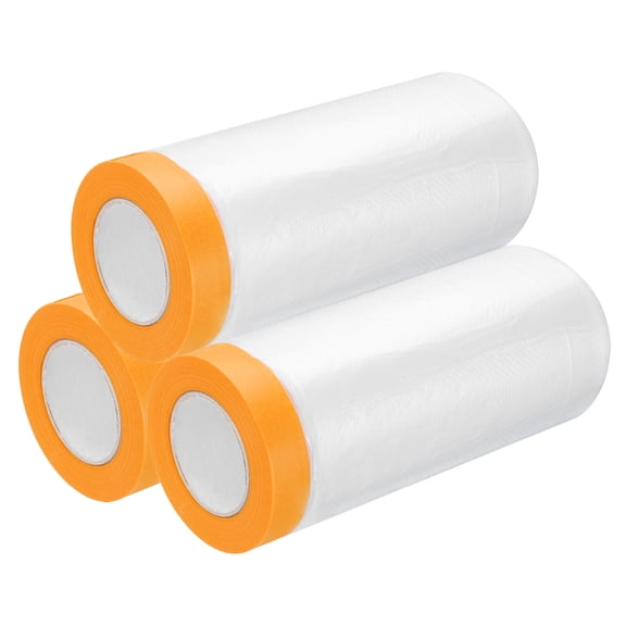 Uxcell 3 Rolls Painters Plastic With Tape, 6 x 52 Ft Pre-Taped Masking Film Tape, Yellow/Clear