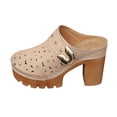 thumbnail image 5 of Rokment Women's Platform Chunky Block High Heels Clogs and Mules Spring Summer Fashion Metallic Buckles Leather Hollow out Closed Toe Lug Sole Heeled Backless Dress Slides Sandals Beige Size 9, 5 of 7