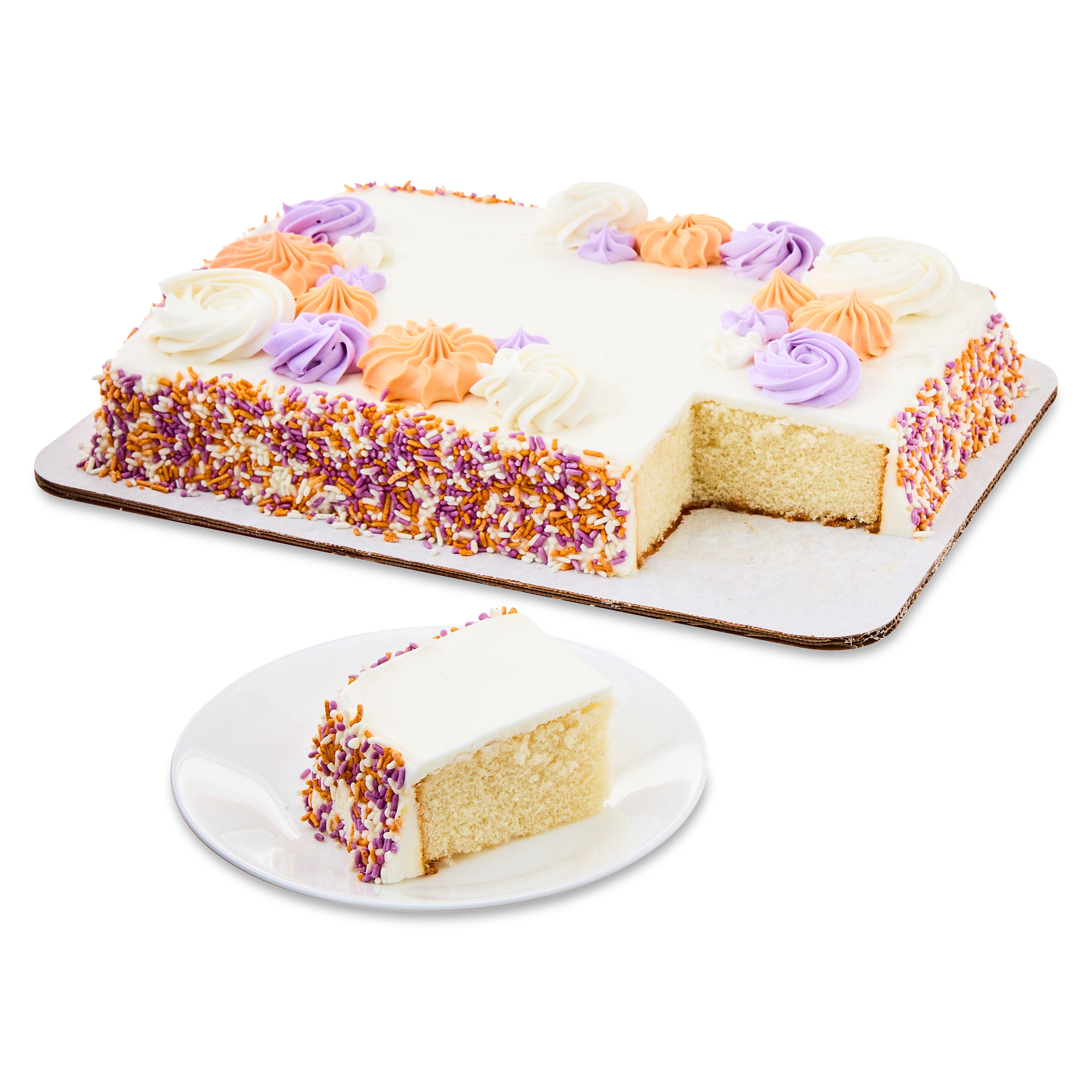 Freshness Guaranteed 1/4 Sheet Lavender & Coral White Cake with Creamy Buttercreme Icing, 55 oz