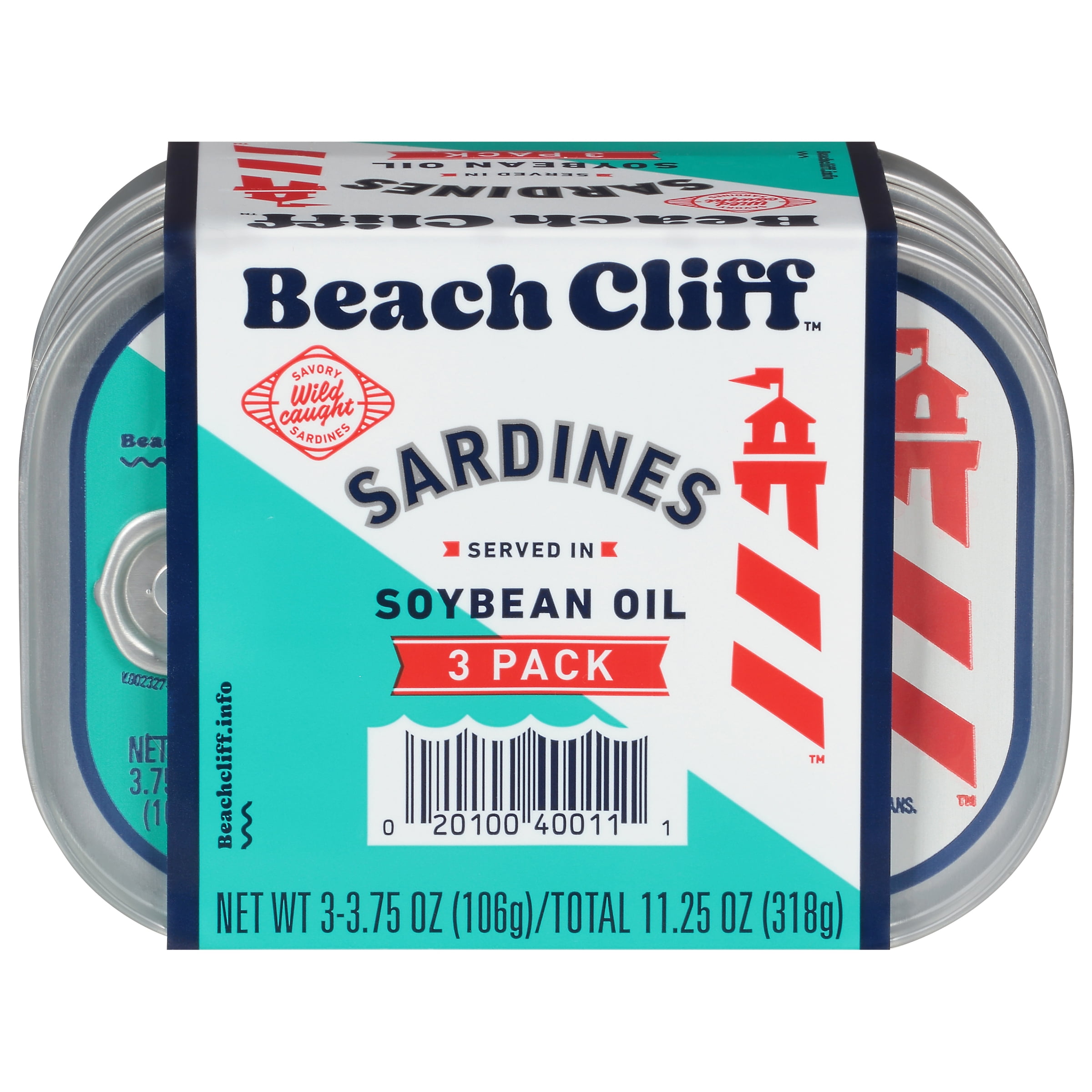 (Pack of 3) Beach Cliff Sardines in Soybean Oil, 3-3.75 oz Cans, Shelf Stable Canned Wild Caught Sardine, High in Protein