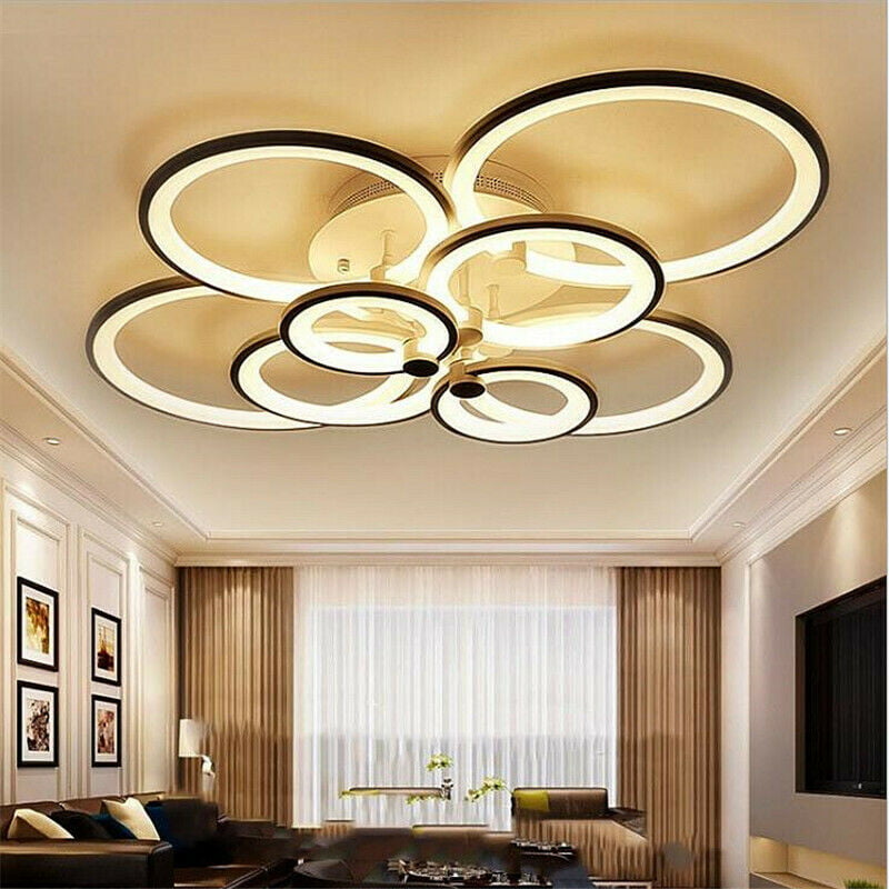 Modern LED Dining Room Light Acrylic 8-Rings Ceiling Lamp Bedroom Chandelier 