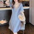 thumbnail image 2 of Tnhcen Women's Plus Size Summer Cool Silk Sleep Dress - Lace Trim Collar Short Sleeve Pajama Dress (L-2XL) Loungewear, 2 of 3
