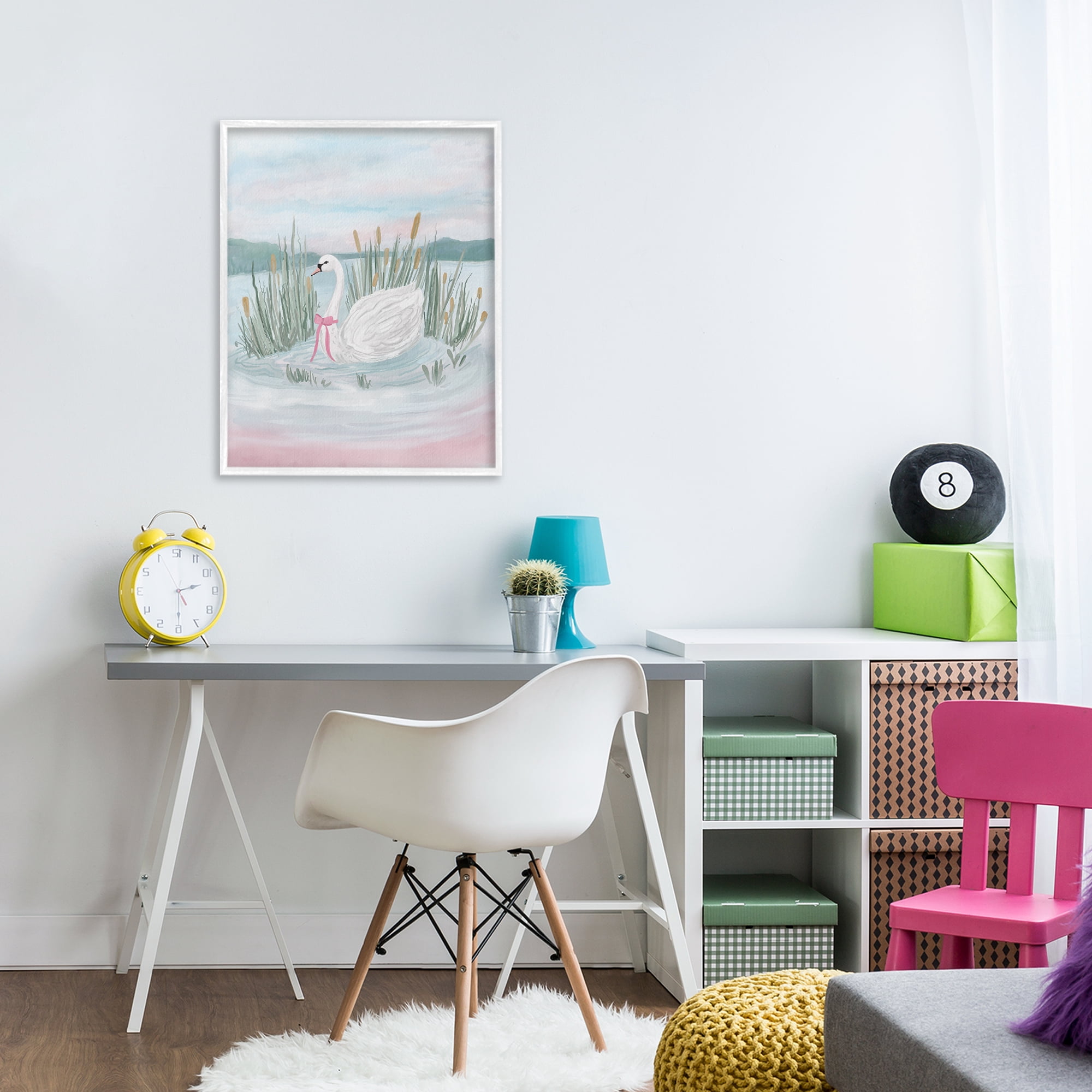 Stupell Industries Swan Serenade on Lake White Framed Giclee Art, design by Adreane Fippinger