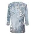 thumbnail image 4 of camiseta casual de manga tres cuartos con cuello redondo y estampado de moda para mujer azul claro/s, 4 of 5
