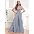 thumbnail image 4 of Vestido de dama de honor Sukleet Champagne con hombros descubiertos y chifón, 4 of 7