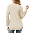 thumbnail image 2 of JYLFC Womens V Neck T-Shirts Long Sleeve Jacquard Textured Tunic Top, Apricot L, 2 of 3
