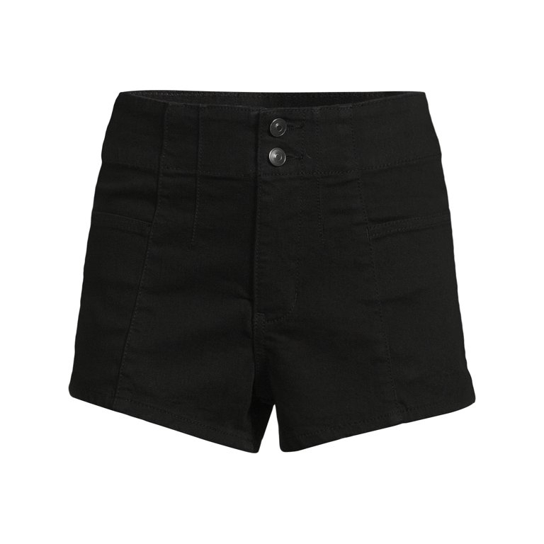 ショートパンツ RONRON RIBBON PATTERN PINTUCK DENIM SHORT PANTS BLACK RR24CP No Boundaries Pintuck Denim Shorts, 3” Inseam, Women's