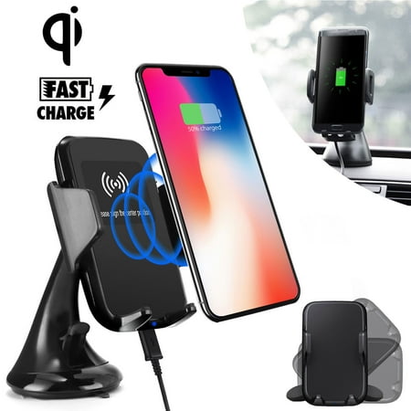 Fast Qi Wireless Car Charger Mount, Quick Charging Car Dashboard Windshield Phone Holder for Samsung Galaxy Note 9/8 S10/S10E/S9/S8/S7 Edge, iPhone 11/11 Pro/XS/XR/ X/8 Plus and