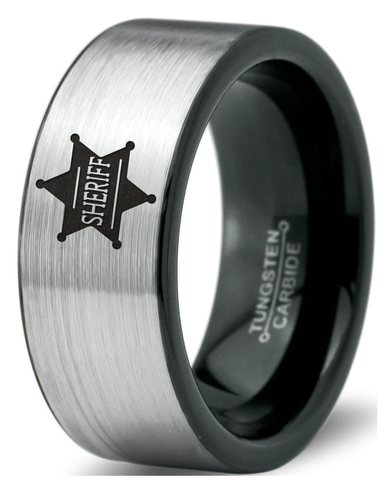 Zealot Jewelry - Tungsten Sheriff Deputy Authoriy Crest Badge Band Ring ...