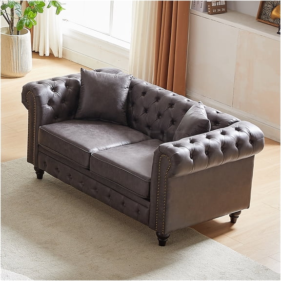 JERFIT 3-Seater Teddy Fabric Convertible Sofa Bed with Pillows, Beige Sleeper Couch for Living Room, Modern Space-Saving Design