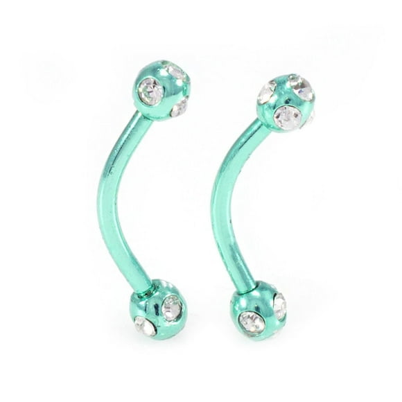 Pair of Curve Barbell Anodized 16G 10mm with Clear Cz, Eyebrow, Surface Piercing