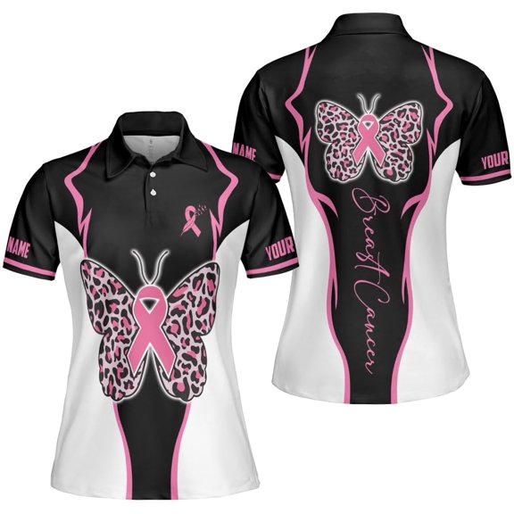 Personalized Breast Cancer 3D Polo Shirt, Pink Ribbon Awareness Polo, Survivor Pride Shirt Breast Cancer Tshirt (S)