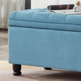 thumbnail image 3 of GZXS Upholstered Linen Storage Bench with Tufted Seat Cushion and Solid Wood Legs, 45" Entryway or Bedroom Seat with Hidden Storage (Light Blue), 3 of 6
