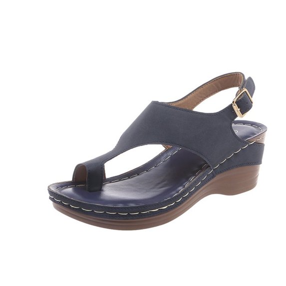 Women's Spring And Summer New Large Size Clip Toe Comfortable Wedge Beach Fashion Casual Buckle Beach Sandals Summer Sandals Blue 41