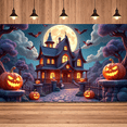 thumbnail image 2 of Haunted House Halloween Theme Spooky Decoration Jack-O-Lantern Design Bat Decoration Creepy Background for Halloween Party Kids Event Festive Decoration, 2 of 9