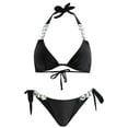thumbnail image 4 of BIKINX Sexy Women's Swimsuit 2 Piece Black Bikini Sets Thong Bathing Suit for Women, Triangle Bikini, Rhinestone Bikini, Side Tie Bikini Bottom Swimwear, 4 of 6