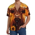 thumbnail image 1 of Balery Vintage Sunflower Cow A Camisa Casual de Manga Corta con Botones para Hombre, Texturizada, Estilo Cubano, para Playa, Verano-XX-Large, 1 of 5