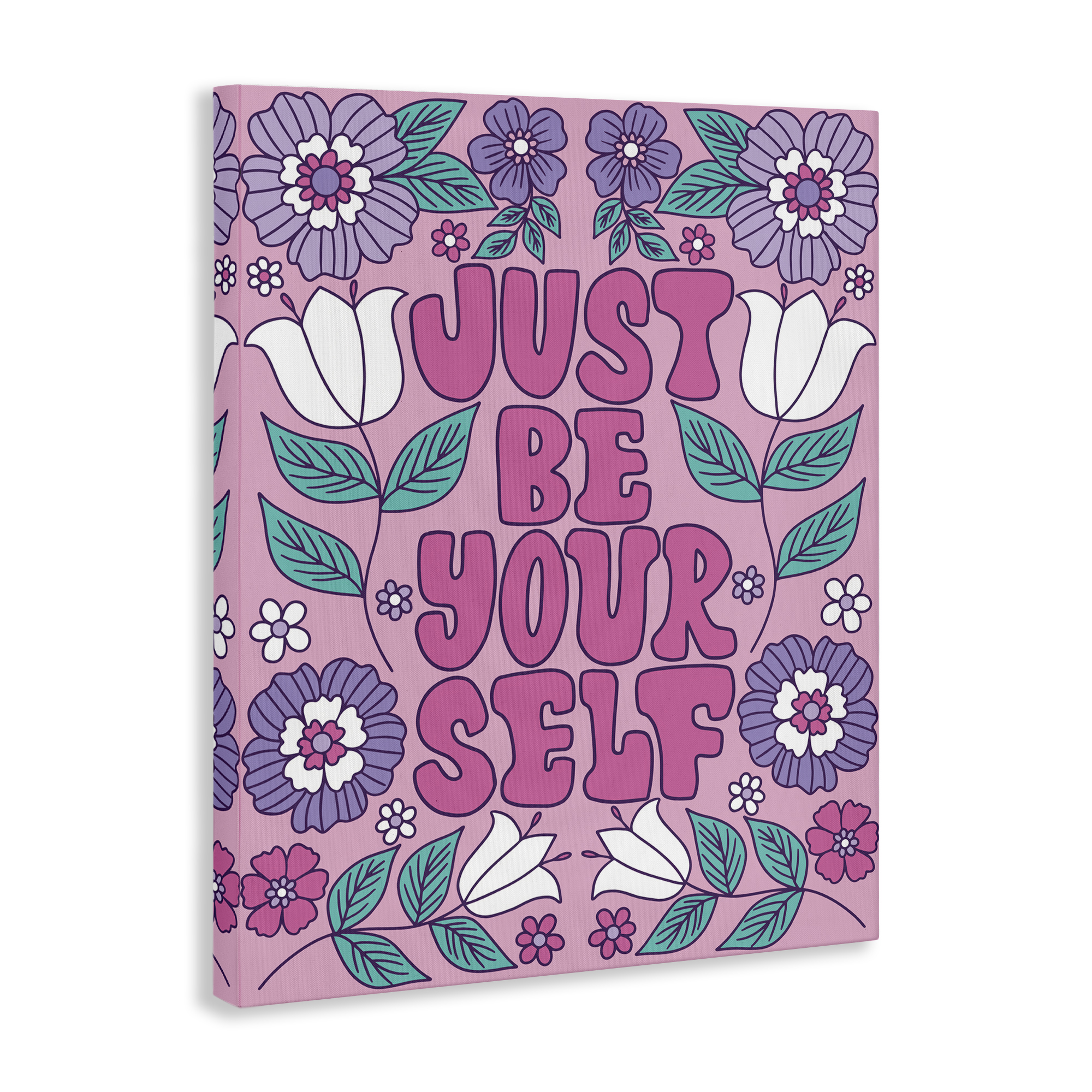 Stupell Industries Retro Floral Be Yourself Plants & Flowers Painting Wrapped Canvas Art Print Wall Art, 36 x 48